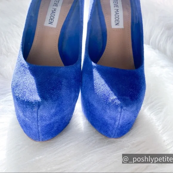 Steve Madden blue suede pump chunky platform heels - Picture 5 of 15